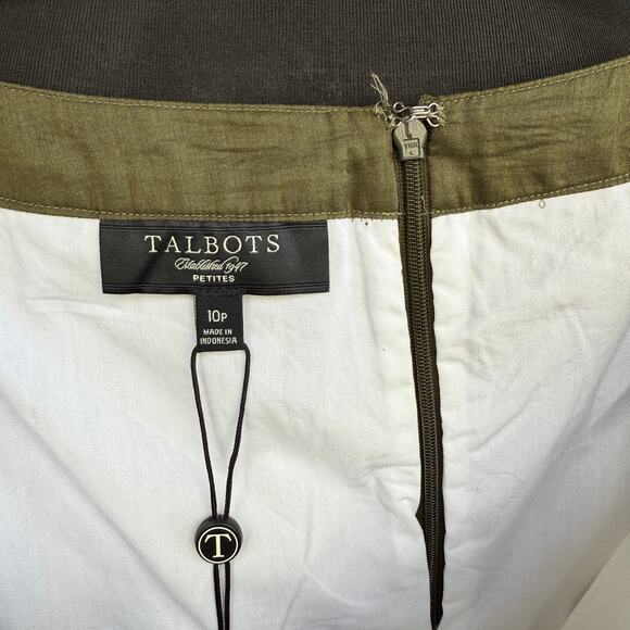 NEW Talbots pleated skirt - olive green - sheer - holiday - cotton - size 10P - Picture 8 of 10